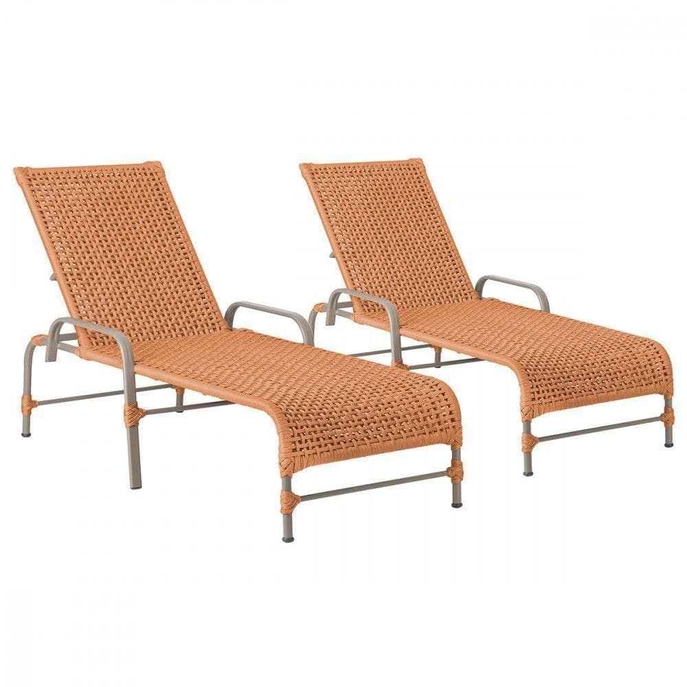2 Espreguiçadeiras Reclinavel Catar Fendi Trama Terra Cota