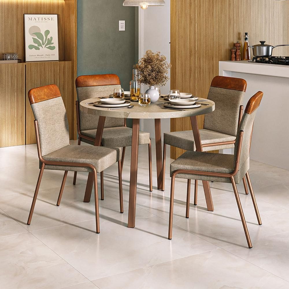 Conjunto Sala de Jantar 4 Cadeiras Veneza Petra Rosê Carraro