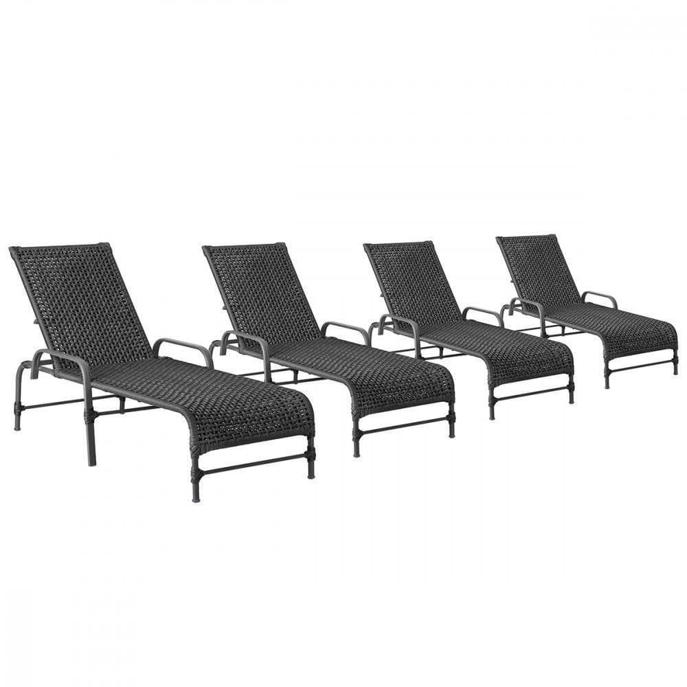 4 Espreguiçadeiras Reclinavel Catar Preto Corda Nautica Preto