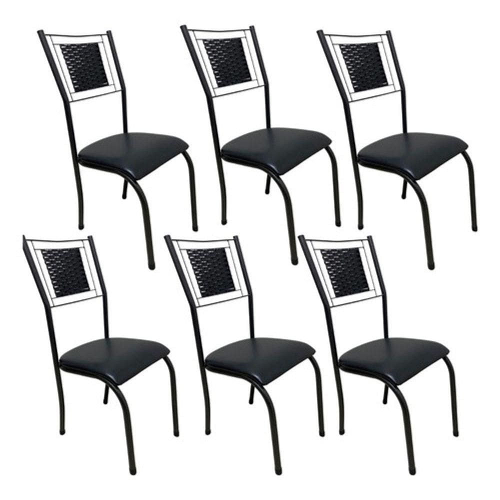 6 Cadeira Sala Jantar Mesa Cozinha Americana Tubo Preto Cor Do Assento:preto