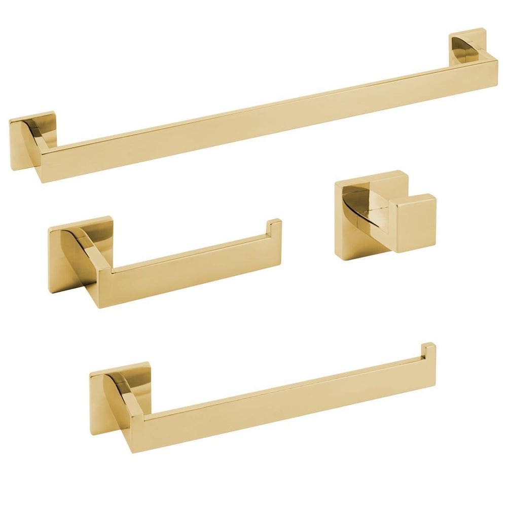 Kit Acessórios Para Banheiro Aço Inox Dourado Brilhante