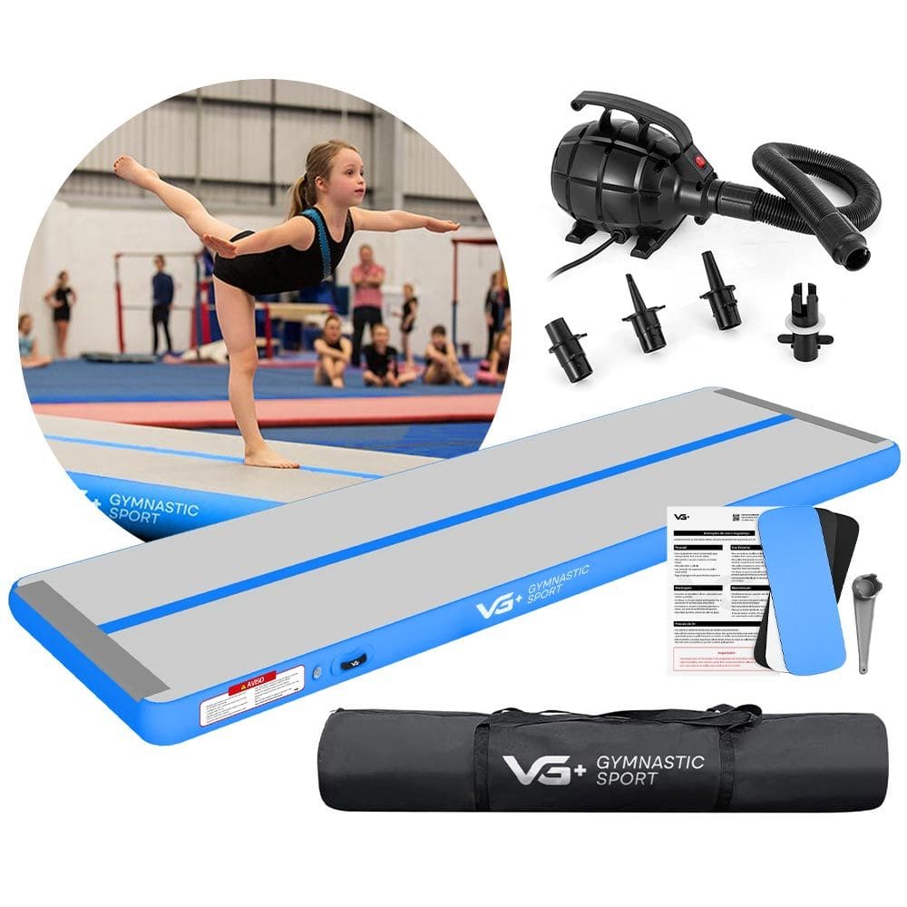 Tapete Colchão Ginástica Inflável 5 Metros com Bomba Elétrica VG Plus Azul 220v