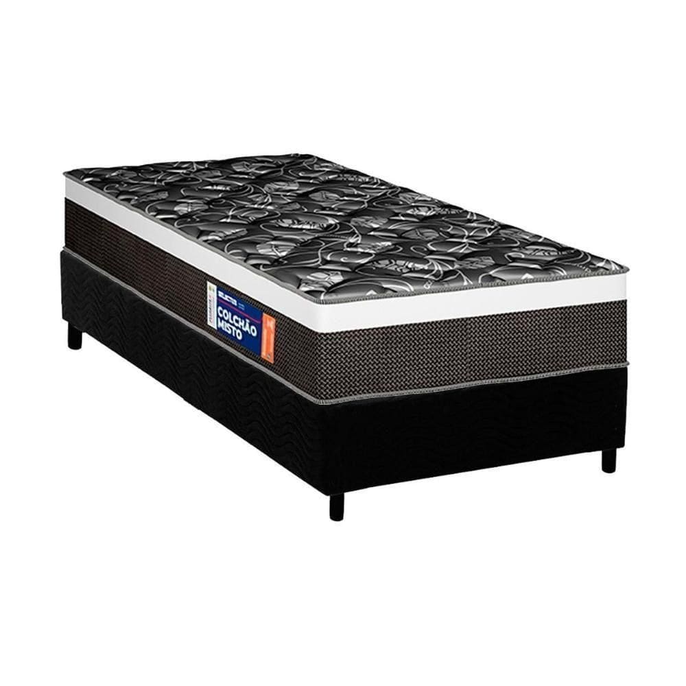 Conjunto Box Solteiro: Colchão Anatômico Plumatex D33 - Selectus + Base Crc Suede Black(88x188)