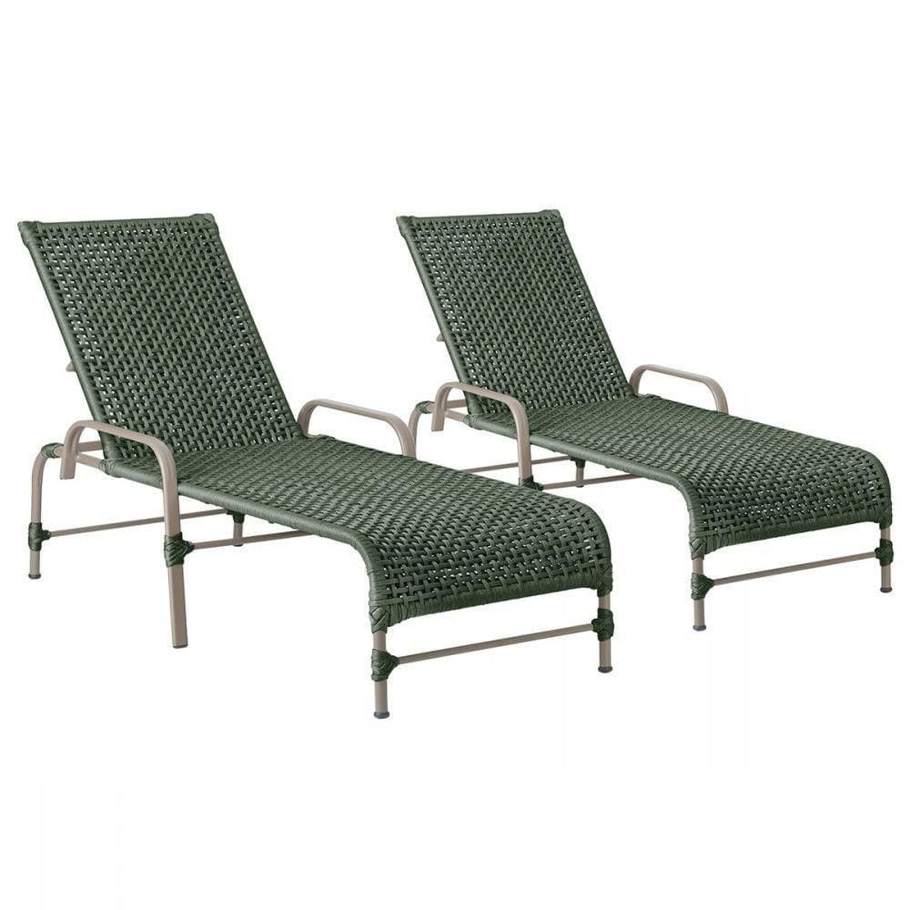 2 Espreguiçadeiras Reclinavel Catar Fendi Trama Verde