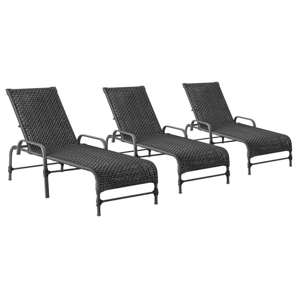 3 Espreguiçadeiras Reclinavel Catar Preto Corda Nautica Preto