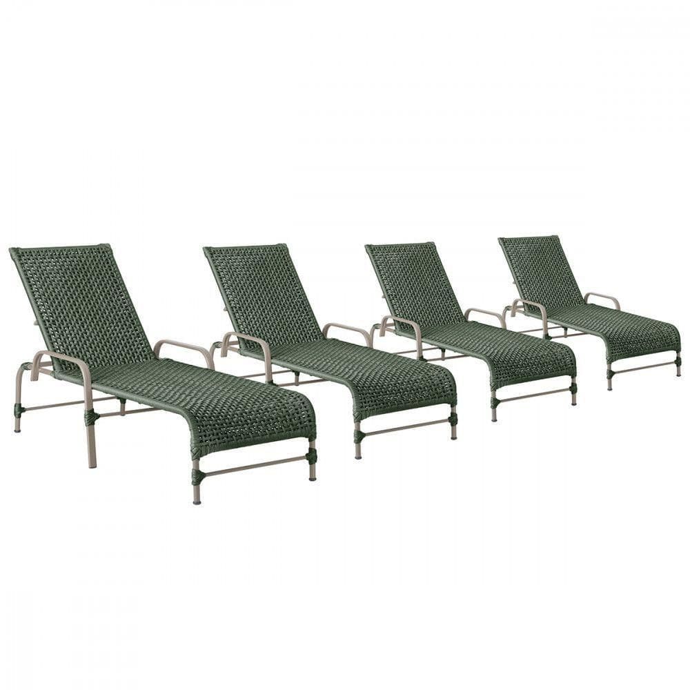 4 Espreguiçadeiras Reclinavel Catar Fendi Corda Nautica Verde