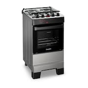 Fogão a Gás Mesa Inox Tampa de Vidro Forno 50L Limpa Fácil e Acendimento Automático Esmaltec IDEAL Top  T4IAI Cor Inox 4 bocas Bivolt