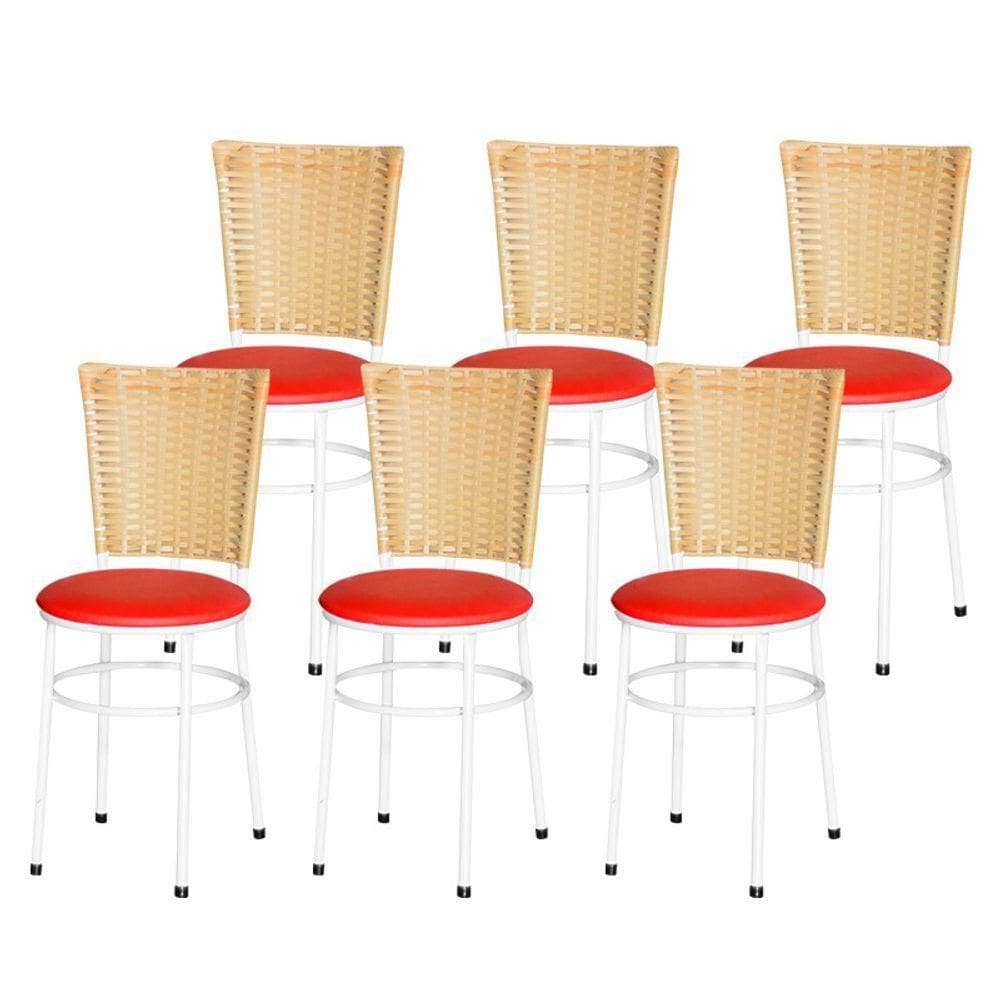 6 Cadeiras Para Mesa Branca Hawai Palha Vermelho