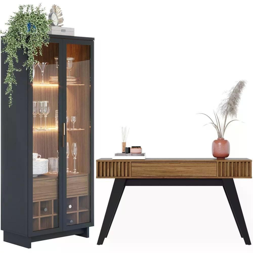 Aparador Riveira E Cristaleira Guanabara Noce Milano Preto