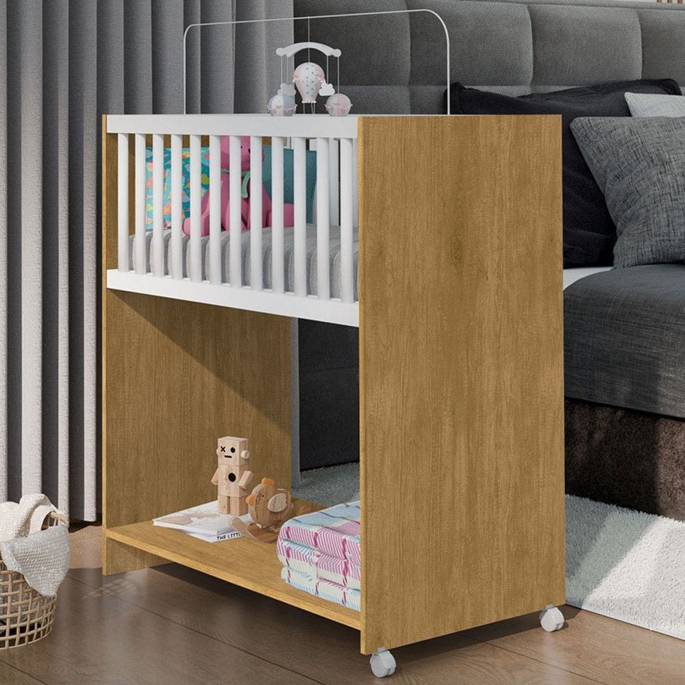 Berço Baby Mini 2 em 1 com Colchão Natural/Branco - J&a Móveis