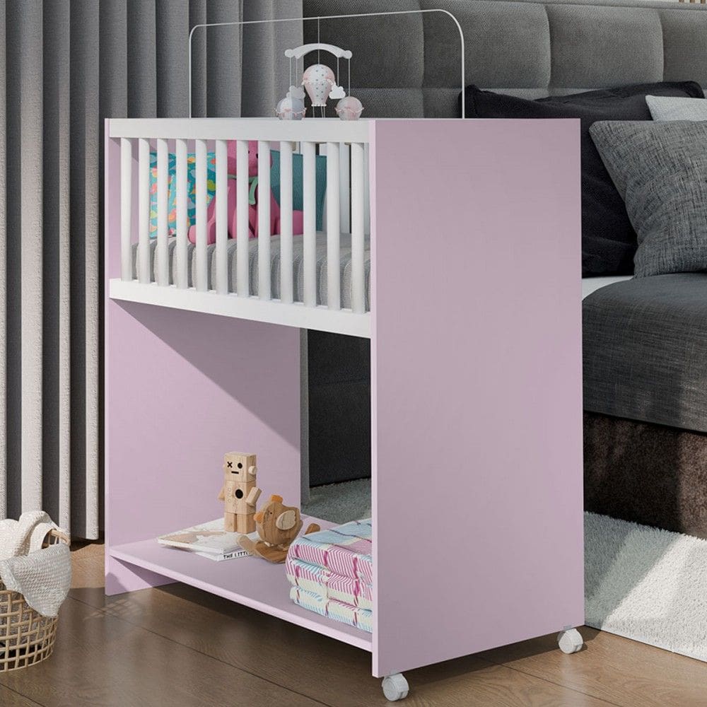 Berço Baby Mini 2 em 1 com Colchão Rosa/Branco - J&a Móveis