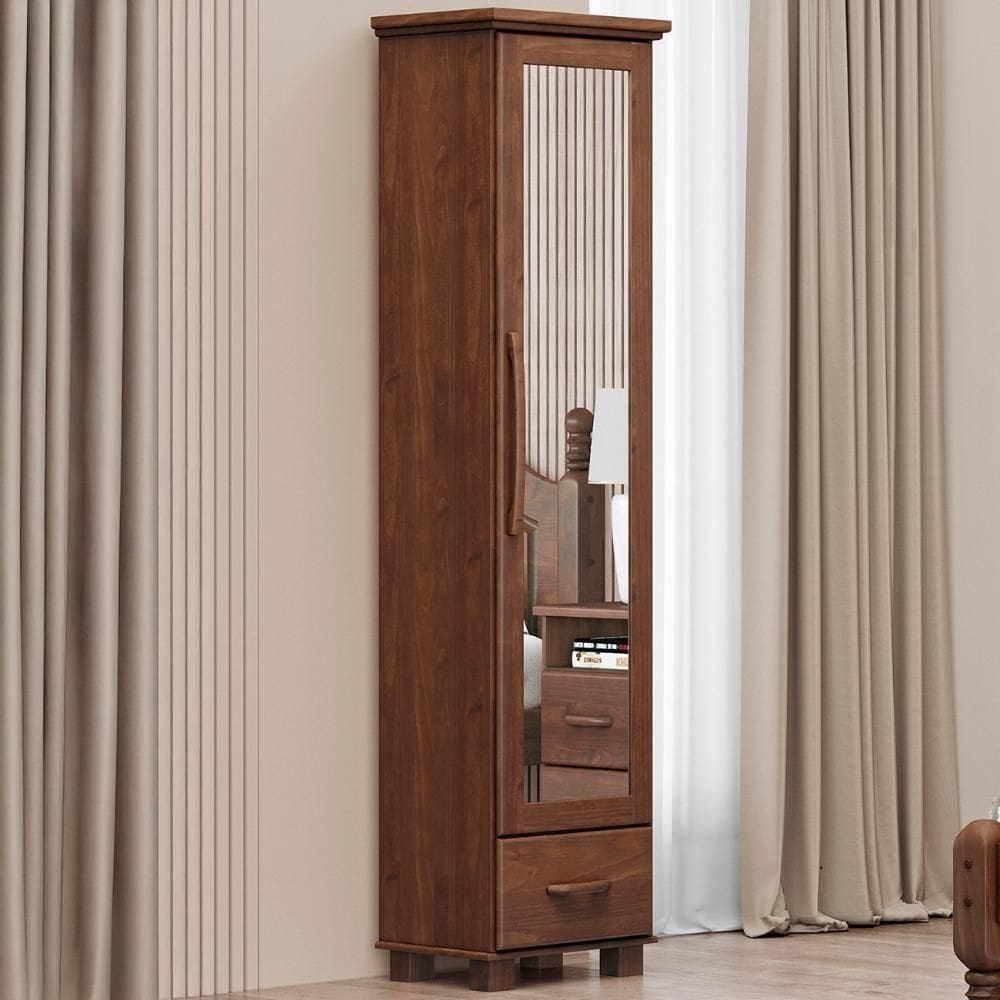 Sapateira De Madeira 47cm 1 Porta Com Espelho Eduarda Café F07 - Mpozenato