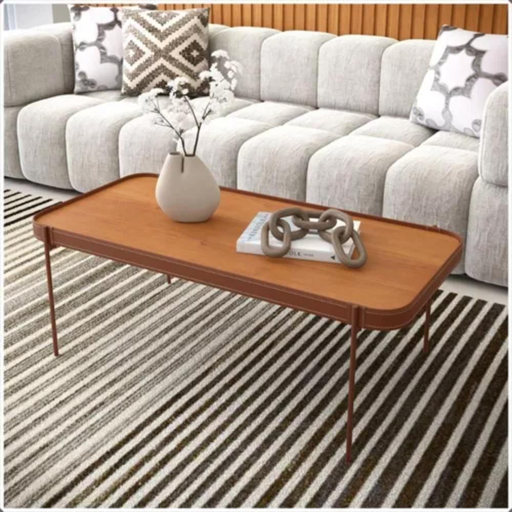 Mesa De Centro Sala De Estar Melin P 87x44 Nature Com Pes Metal Cobre