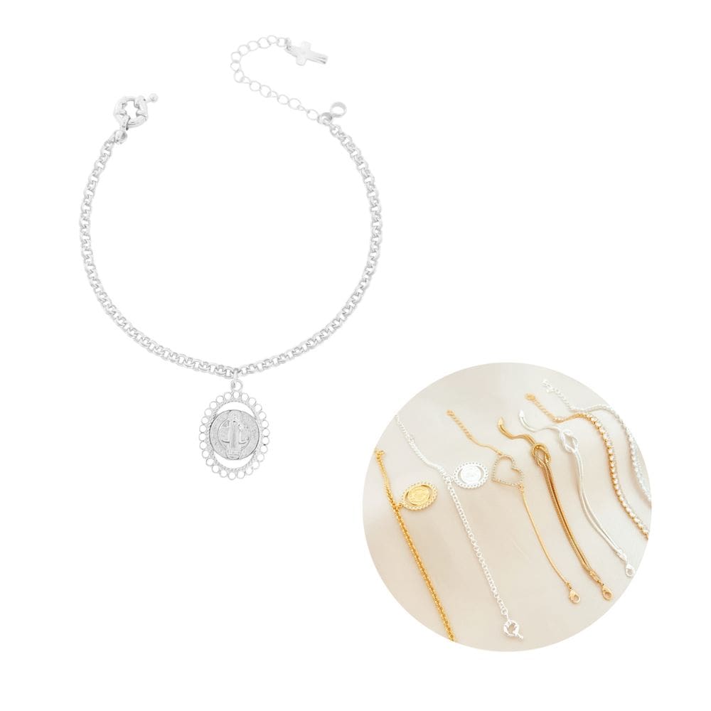 Pulseira Elo Português De São Bento Oval Banhada a Prata