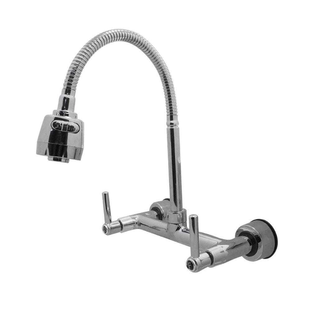 Torneira Misturador Cozinha Gourmet Tubo Flexível Cromado 2 Jato Parede Meli