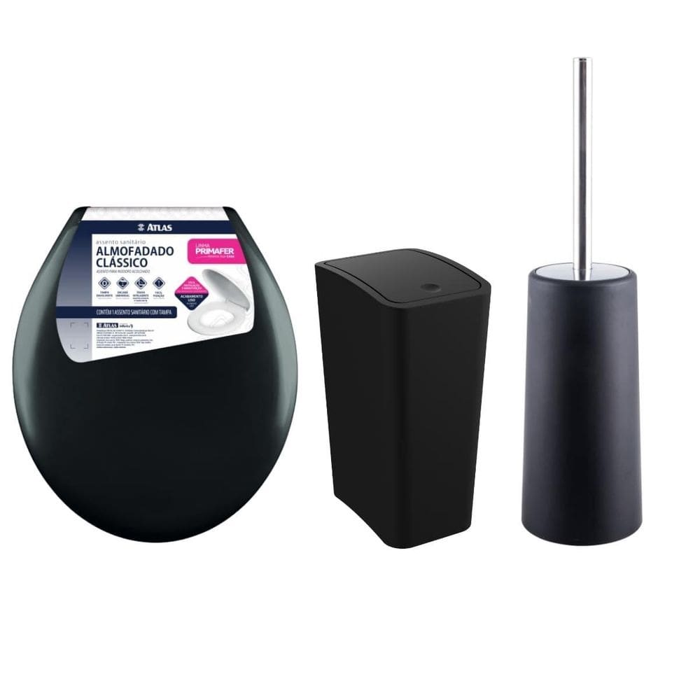 Assento Vaso Oval Almofadado + Lixeira 8L + Escova Sanitária
