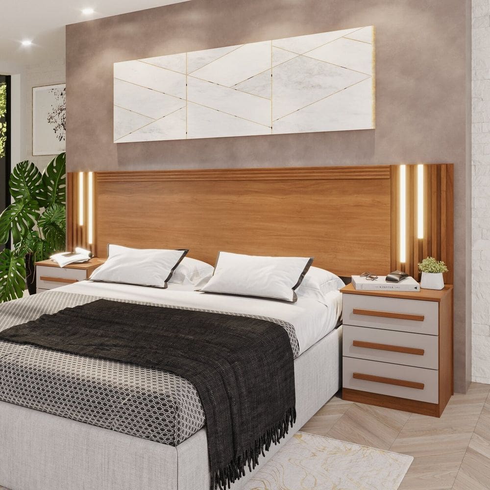 Cabeceira Casal Extensível com Led Luminous Cinamomo / Off White
