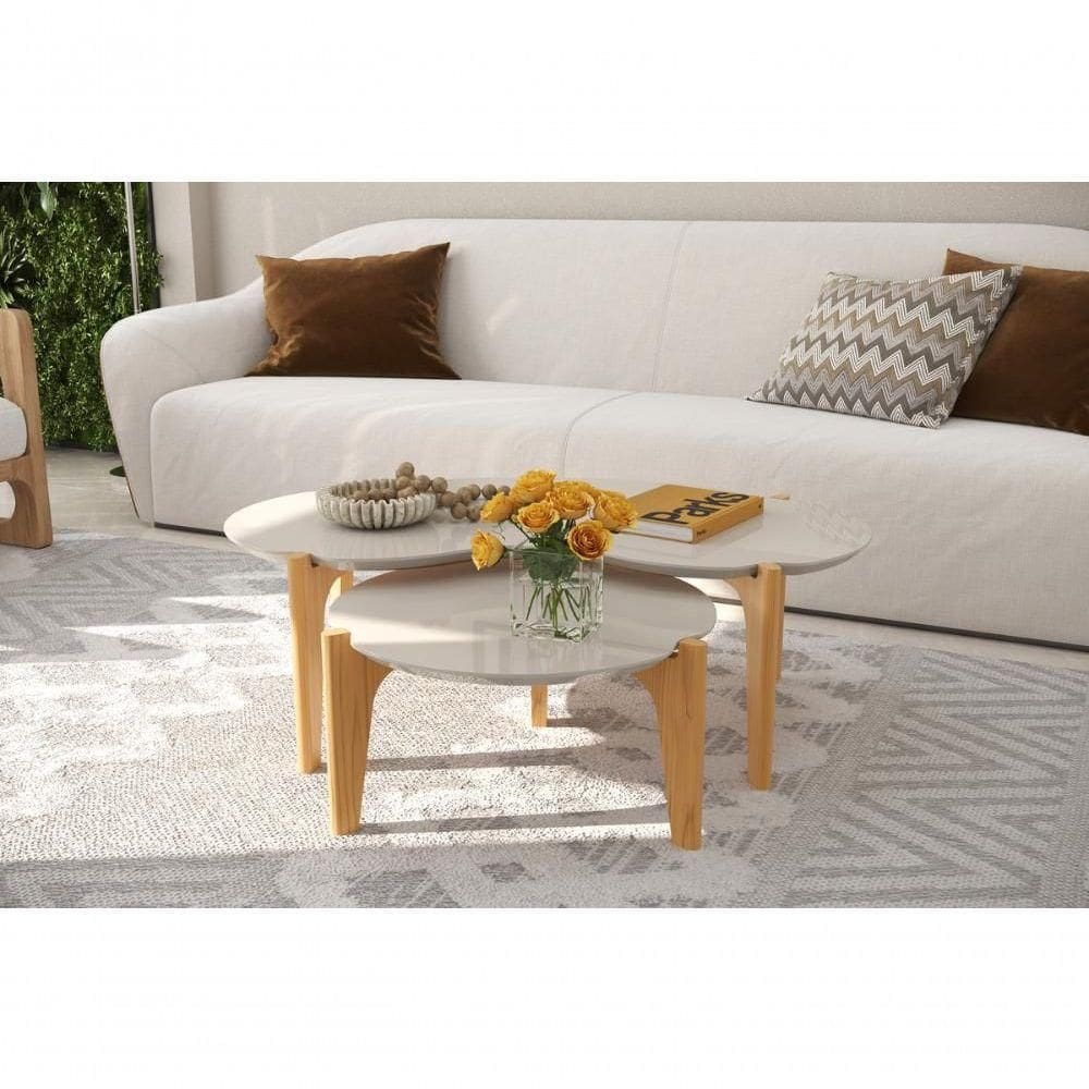 Conj. Mesas De Centro Off White Perolizado Freijó