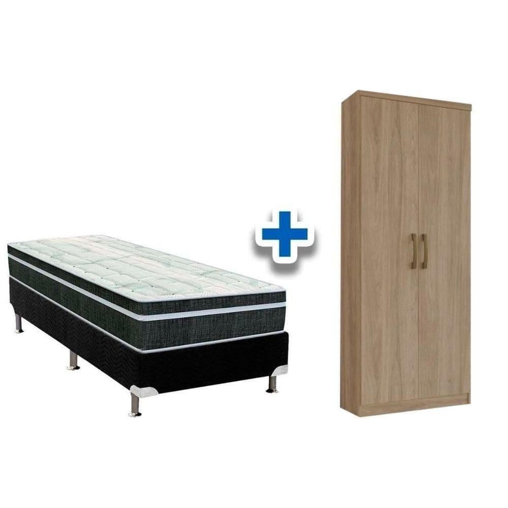Cama Box Solteiro Crc + Bonnel Orthoflex 78 + Armário Multiuso Margarida Rústico