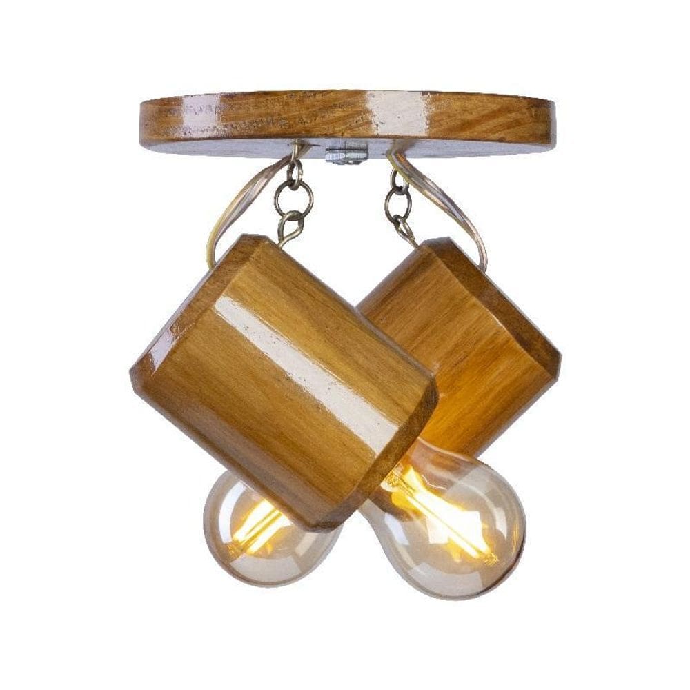 Iluminação Pendente Spot Em Madeira 2 Lâmpadas Teto Baixo