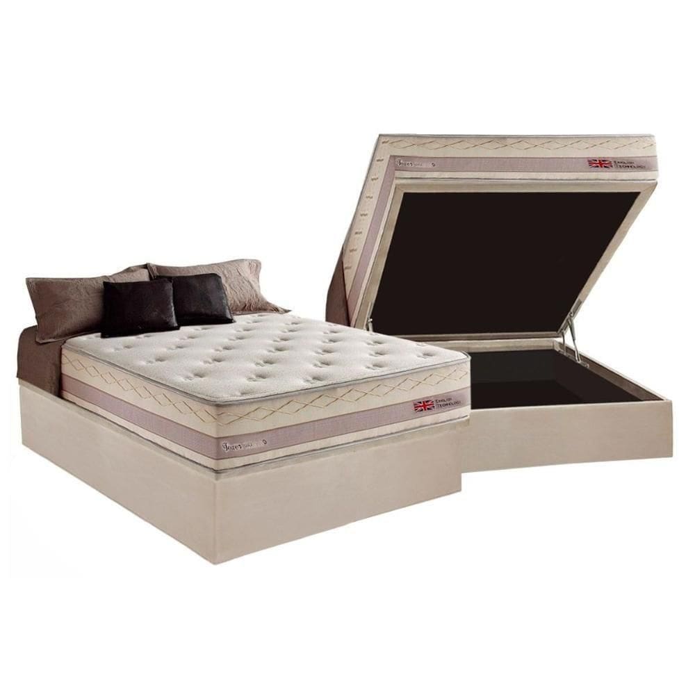 Cama Box Baú Casal: Colchão Molas Herval Maxspring Tower + Base Crc Suede Clean(138X188)