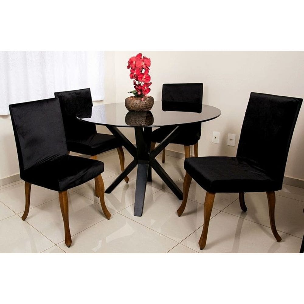 Capa Para Cadeira Veludo Kit 6 Und Alto Padrão Cor Preto