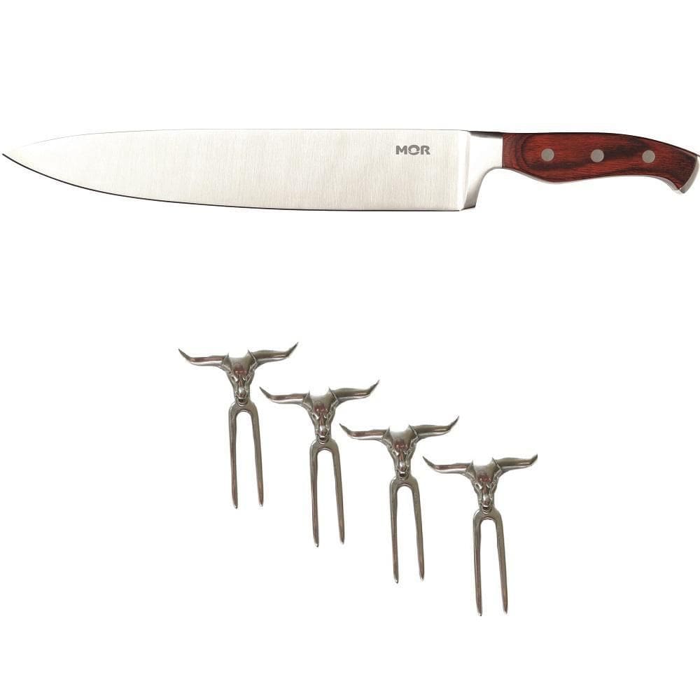 Faca Churrasco Carne 10 Inox E 4  Quatro  Garfinhos Touro