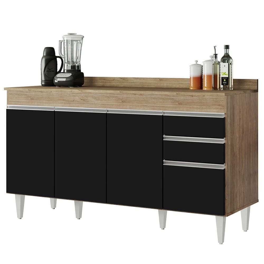 Balcão Gabinete Para Pia Com Tampo 150cm Marrocos Castanho-preto - Lumil