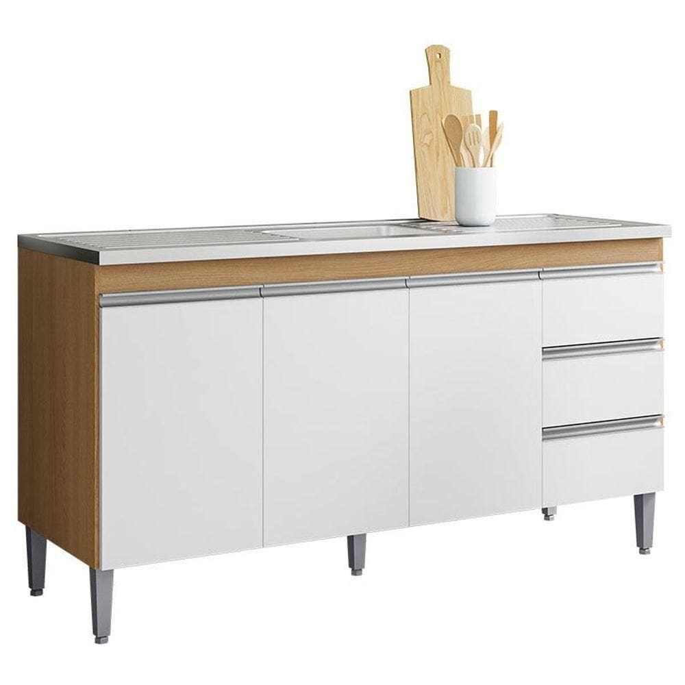 Balcão De Pia Andréia 160cm Amêndoa Branco - Ajl