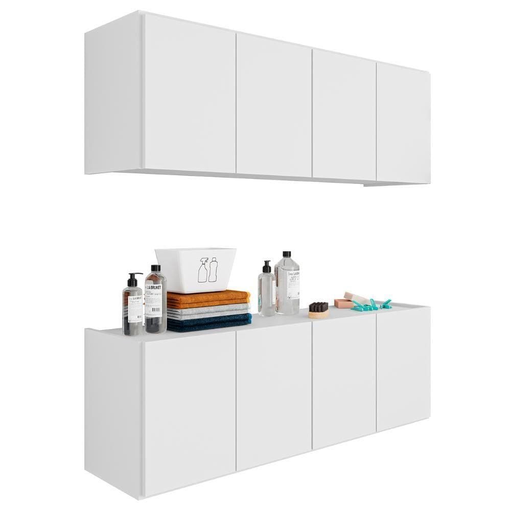 Armário Aéreo E Balcão Para Lavanderia 118cm Monna Branco Z34 - Mpozenato
