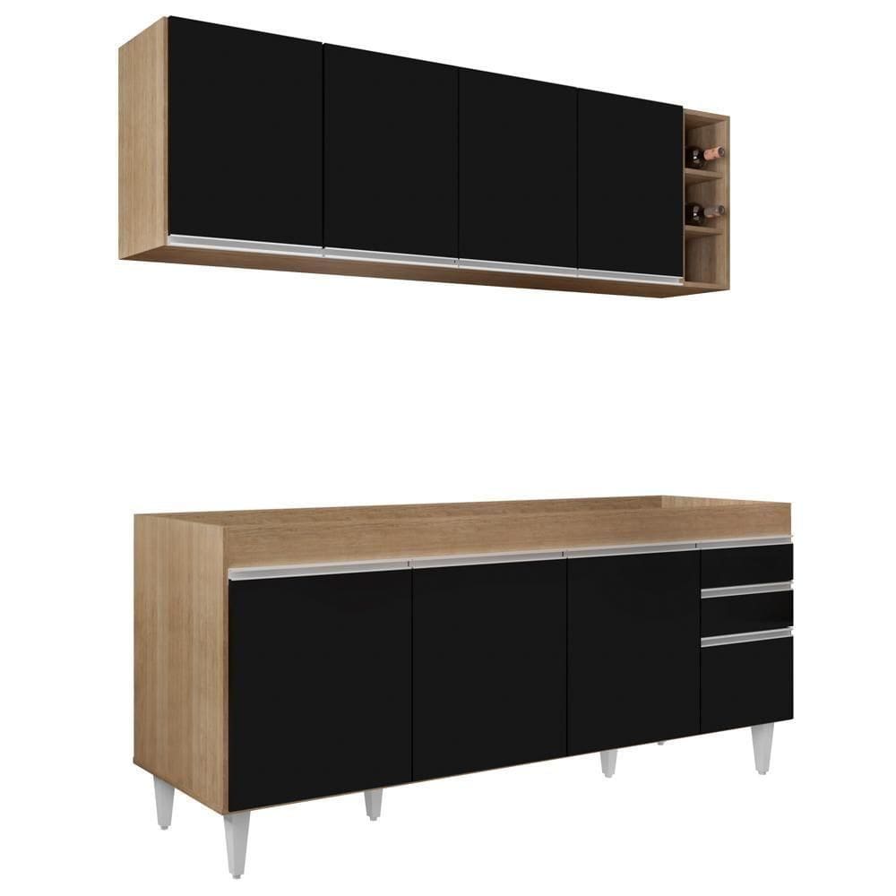 Armário Nevada E Balcão Para Pia 180cm Dallas Castanho-preto - Lumil