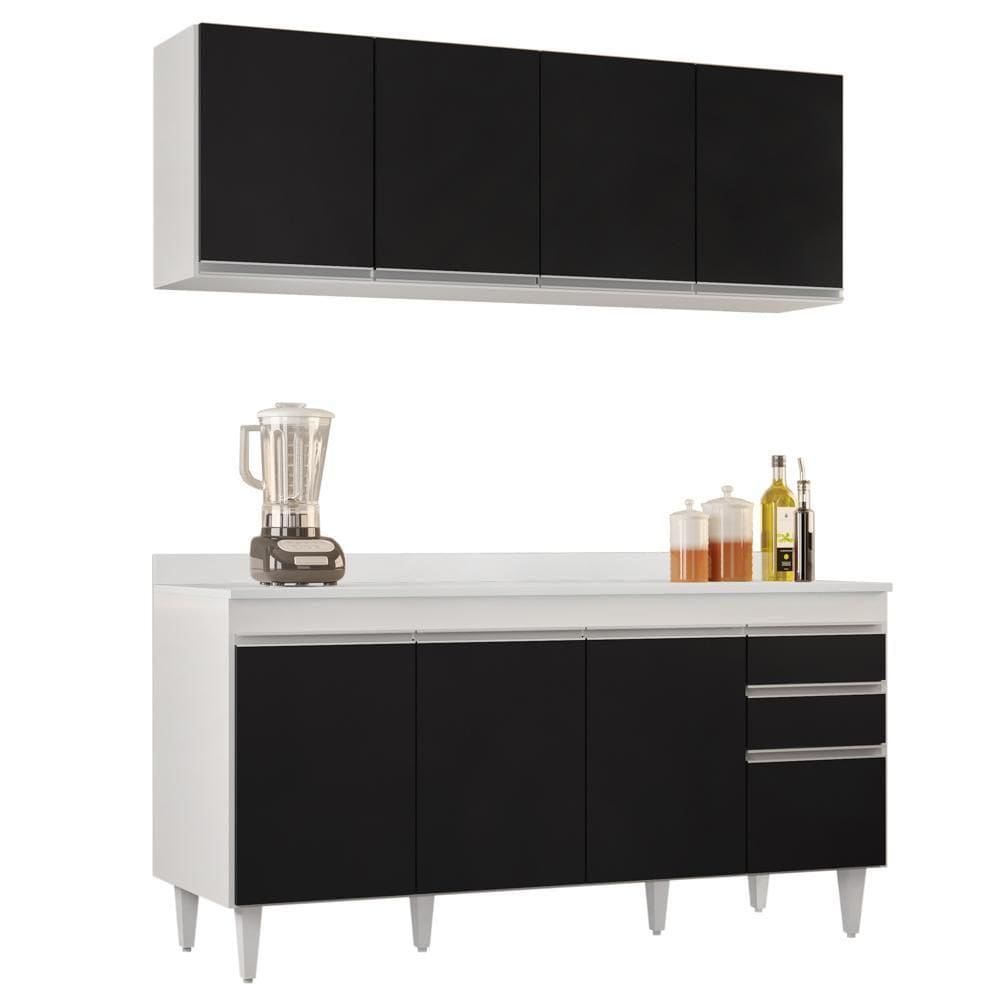 Armário Aéreo Nevada E Balcão Para Pia Com Tampo 160cm Arkansas Branco-preto - Lumil