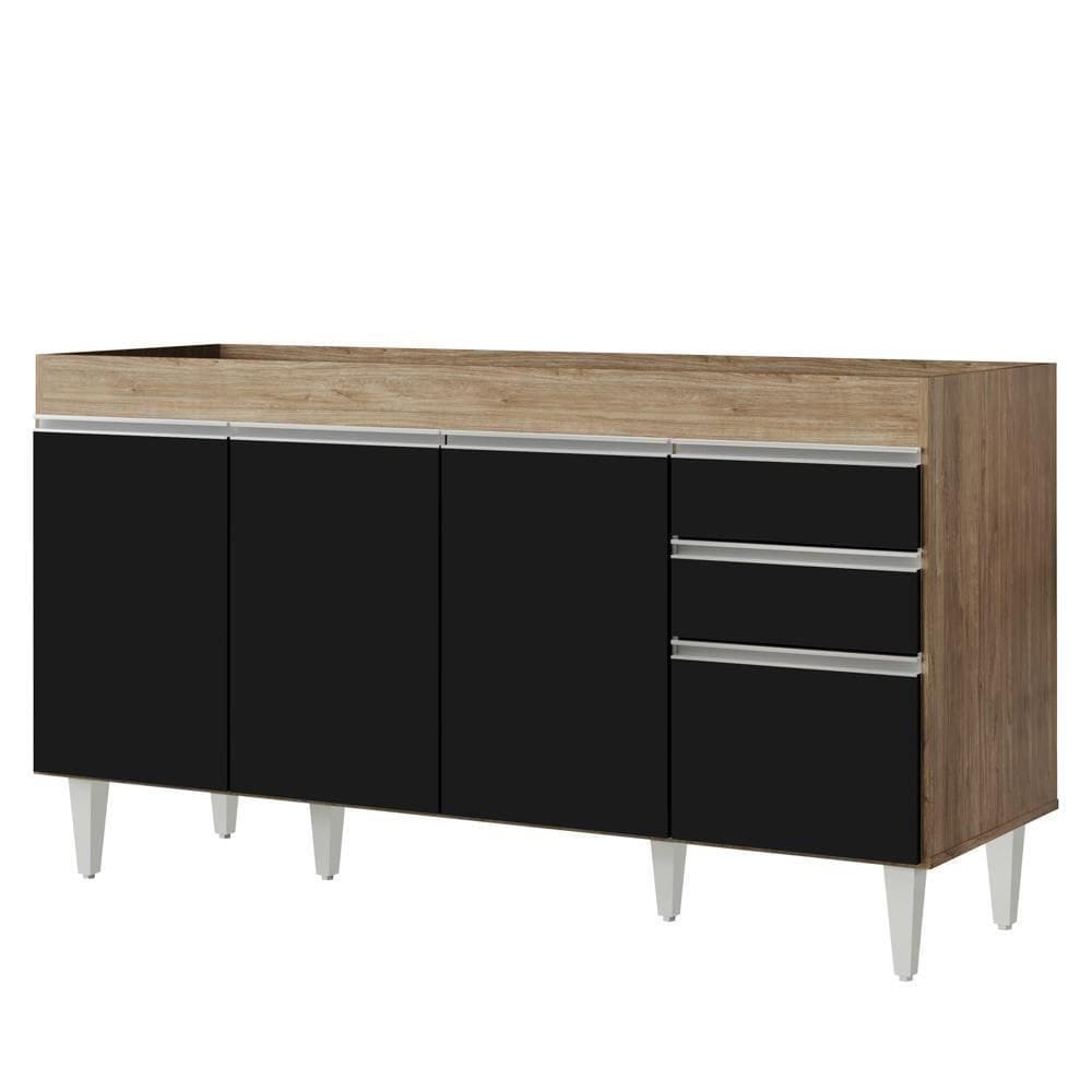 Balcão Gabinete Para Pia Sem Tampo 150cm Marrocos Castanho-preto - Lumil