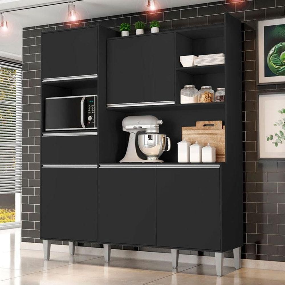 Armário Para Cozinha Kit Ambiente Isabel Preto Fosco - Ajl