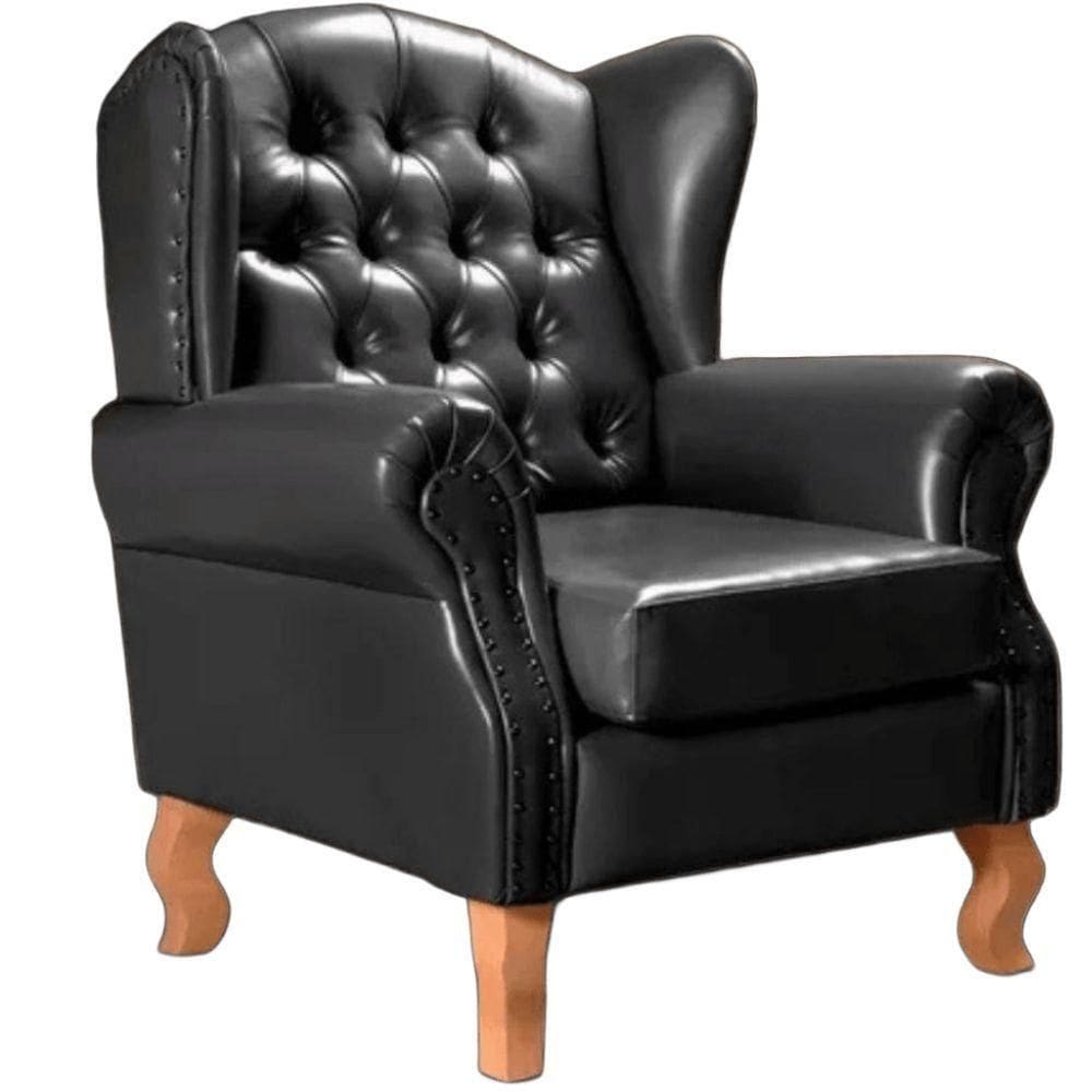 Poltrona Chesterfield Imperador Vintage Retrô Capitonê Couro Preto