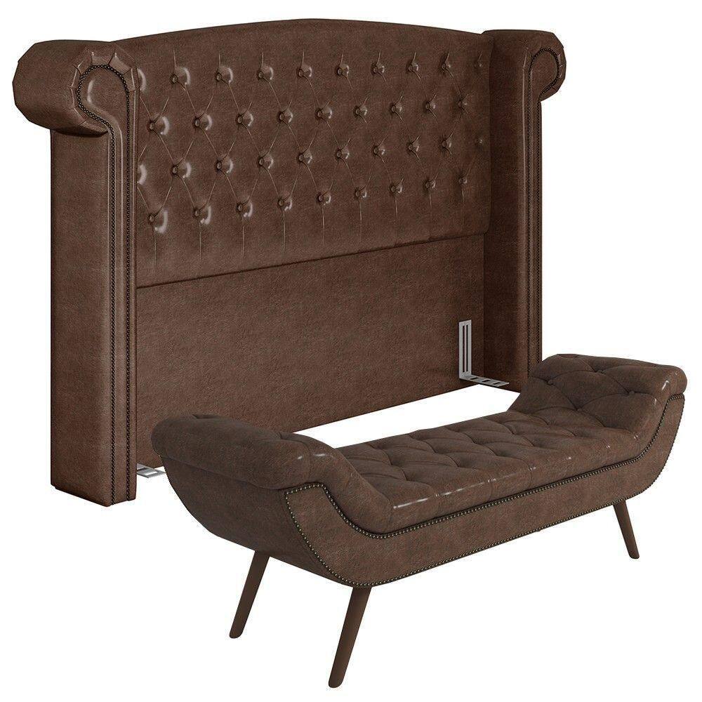 Cabeceira Cama Box Casal King 195cm Provença E Recamier Z37 Sintético Camel - Mpozenato