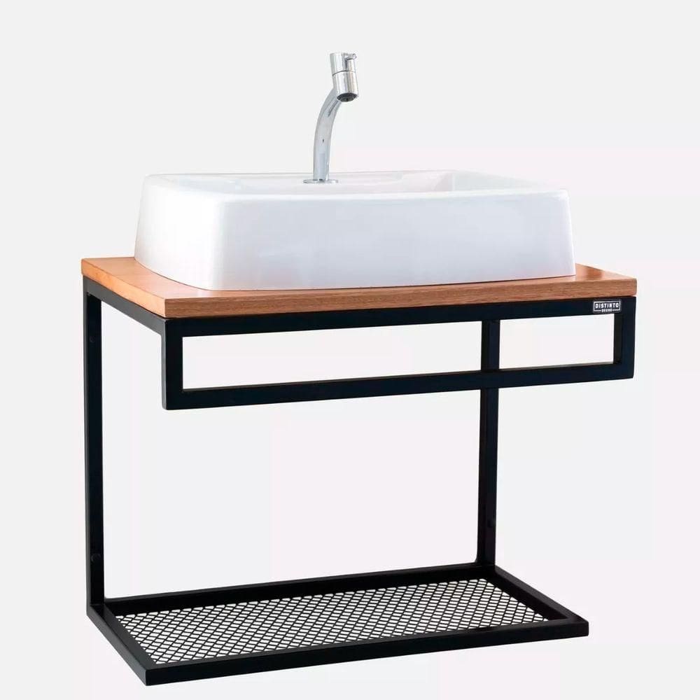 Gabinete Suspenso Para Banheiro Com Porta Toalha Estilo Industrial