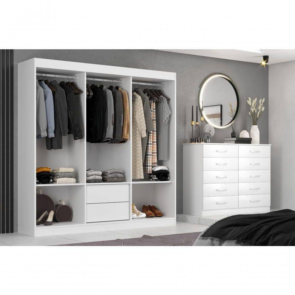 Closet Lisboa Com Cômoda 10 Gavetas Premium Marbela - Branco