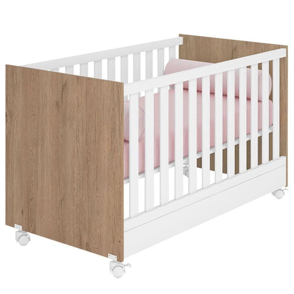 Berço Infantil Mini Cama Mdp Com Rodízios Doce Mel Carvalho/branco