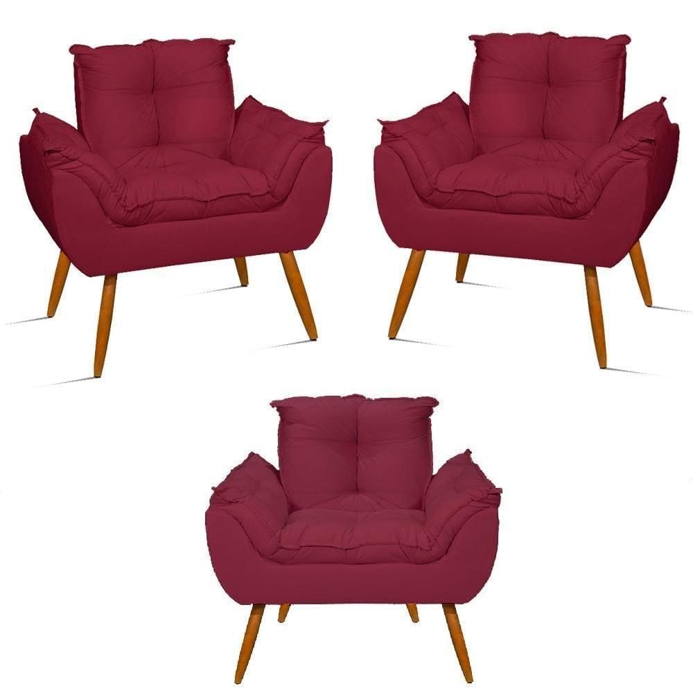 Kit 03 Poltronas Opala Confortável Sala, Quarto Marsala