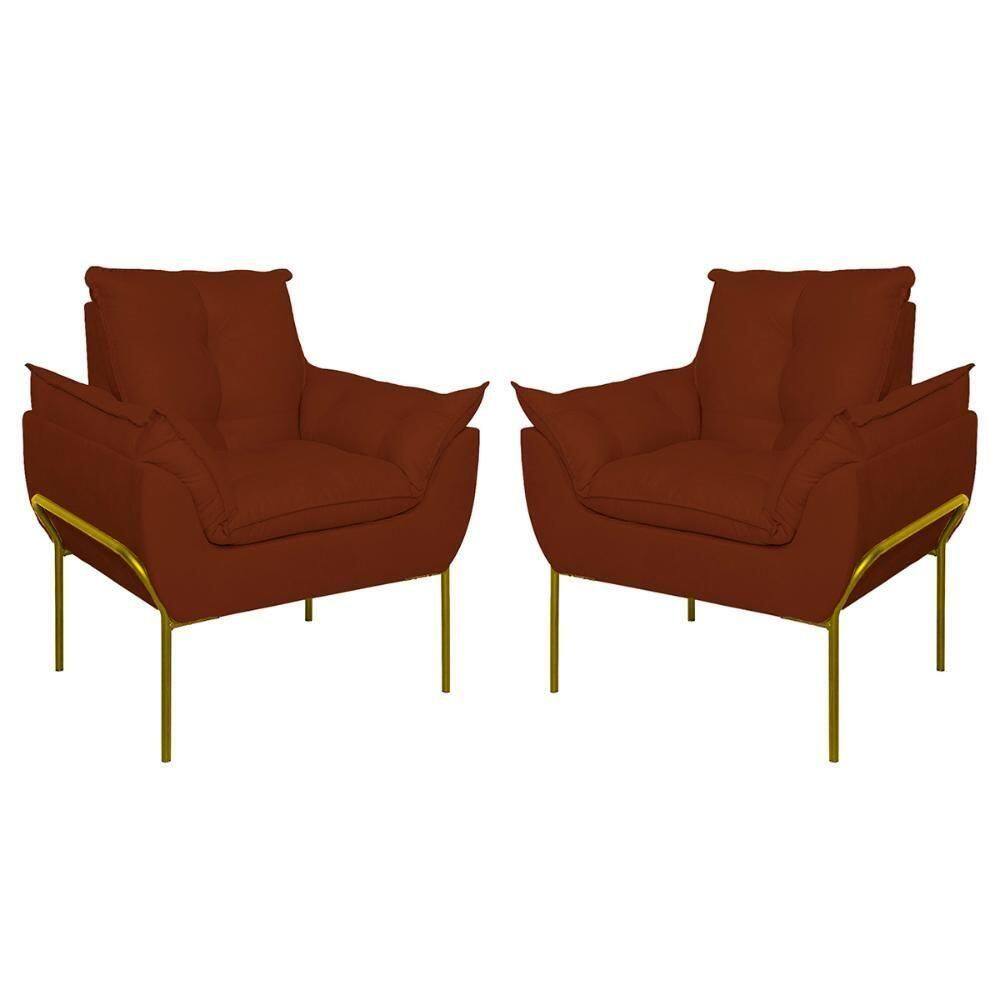 Kit 2 Poltronas Luxo Base Reforçada Metal Dourado Terracota
