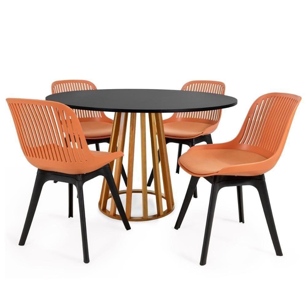 Conjunto Mesa De Jantar Preta 120cm/Com 4 Cadeiras Marrom
