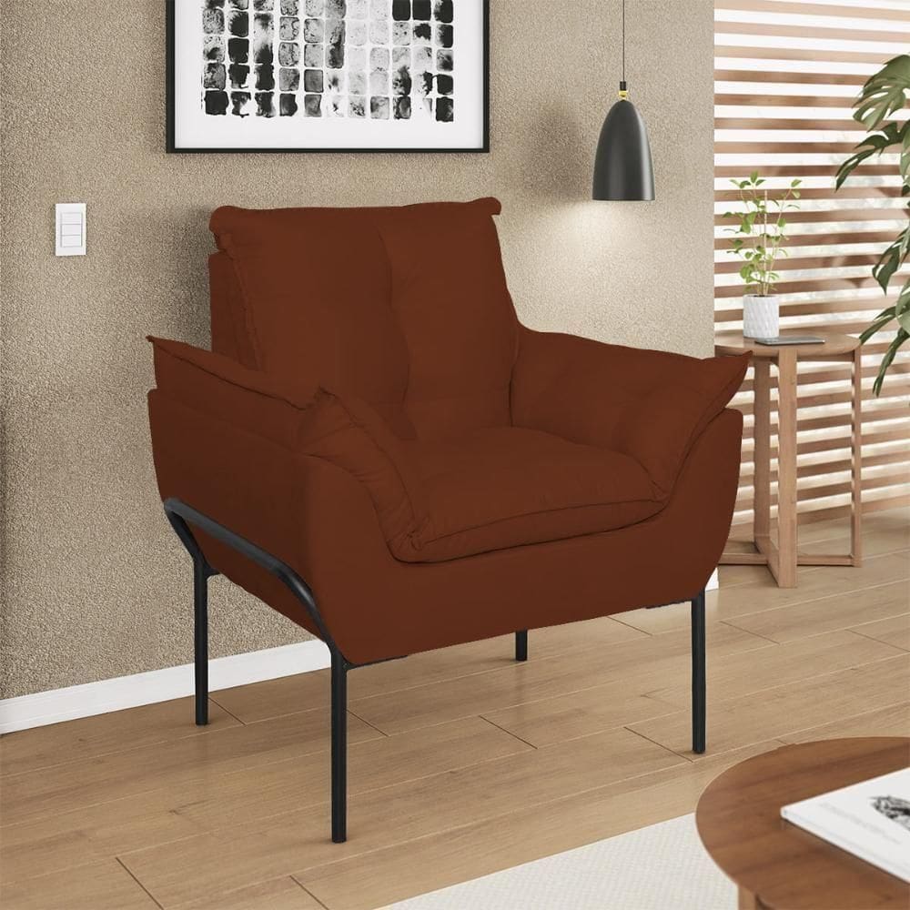 Poltrona Decorativa Luxo Recepção Clínica Estética Preto Terracota