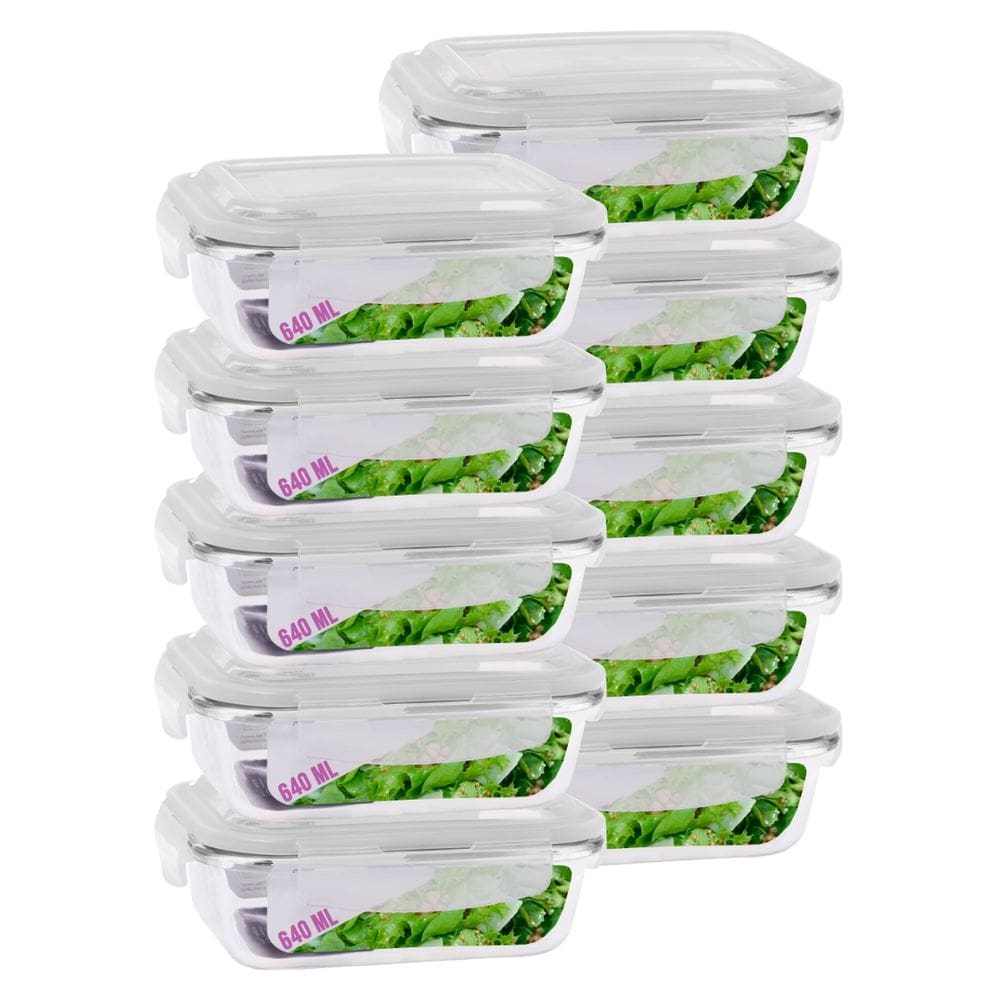 Kit 10 Potes Vidro 640ml Hermetico Marmitas 4 Travas Resistente