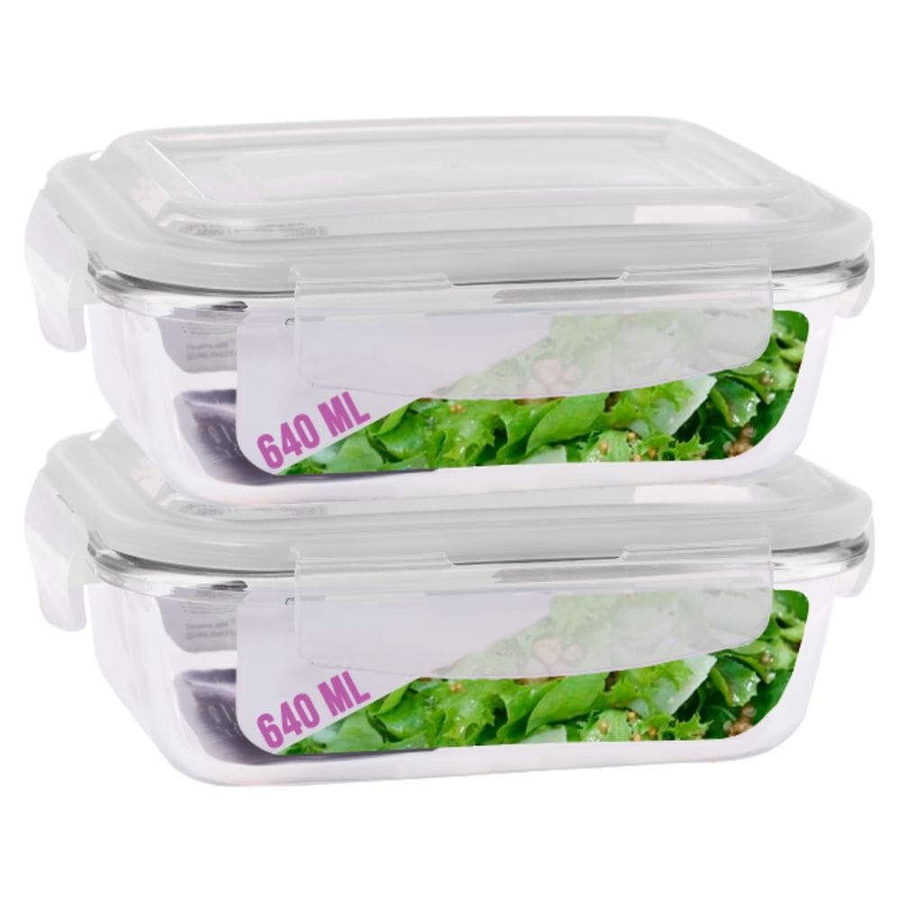Kit 2 Potes Vidro 640ml Hermetico Marmitas 4 Travas Resistente