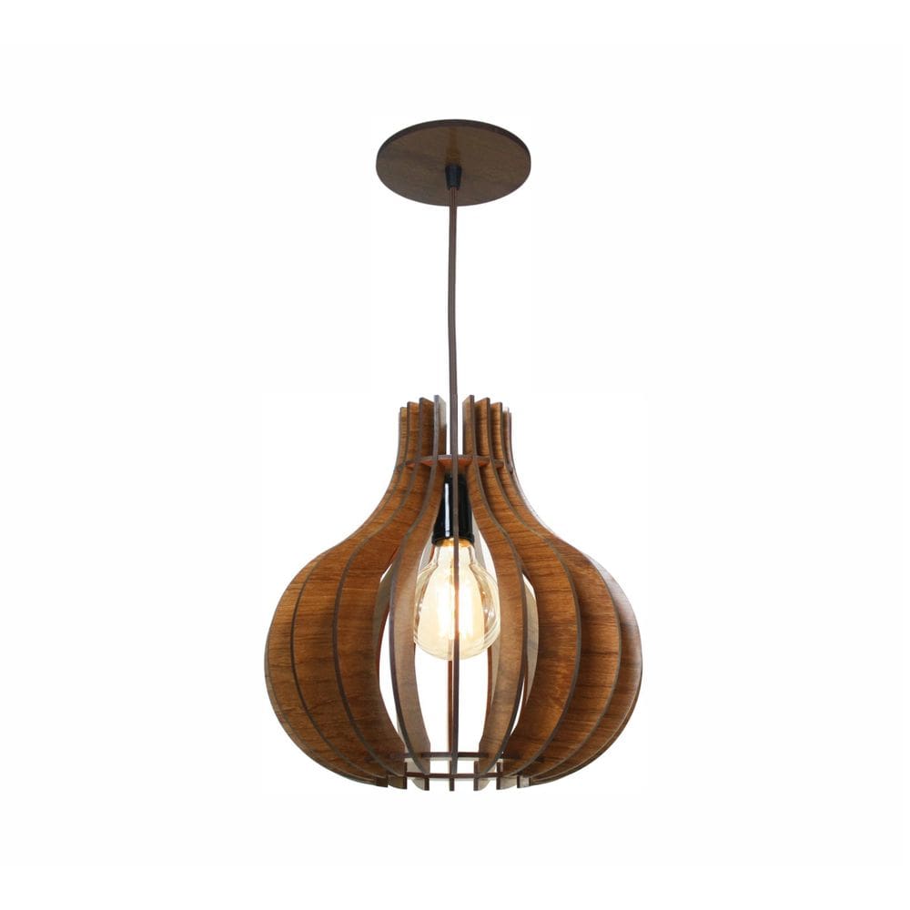 Luminária De Madeira Pendente Ripado Gota Imbúia 30Cm