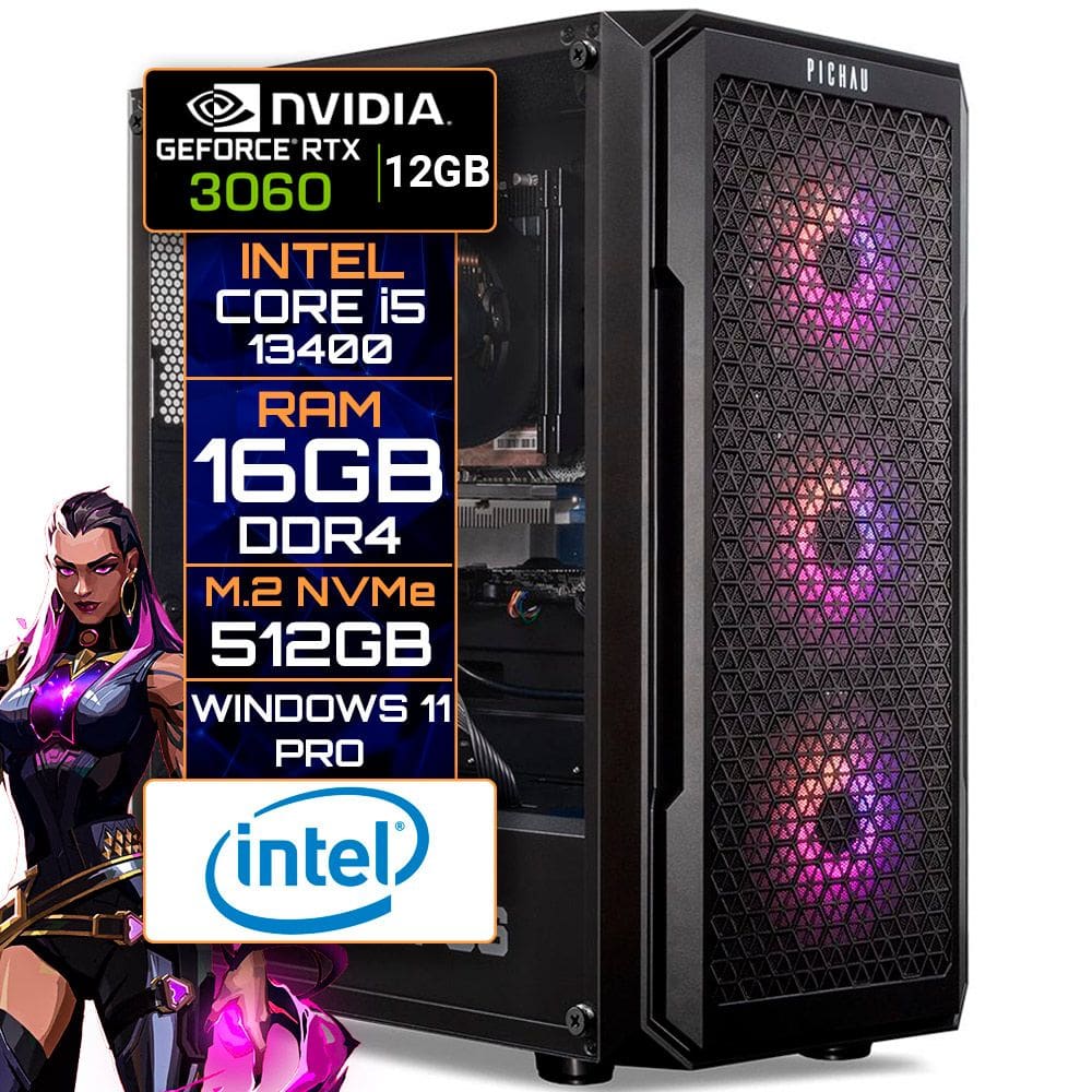 Computador Gamer Core i5-13400, RAM 16GB (2x8), SSD NVMe 512GB, RTX 3060 com 12GB 192bit, Gabinete PGAPSRGB, Fonte 550W