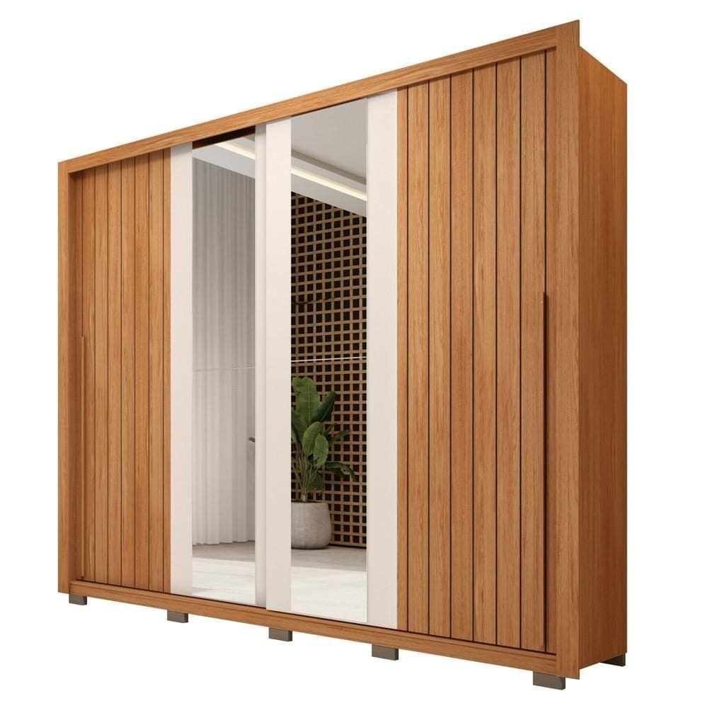 Guarda Roupa Casal 2 Portas De Correr Com Espelho Moviment Freijó/off White - Caemmun