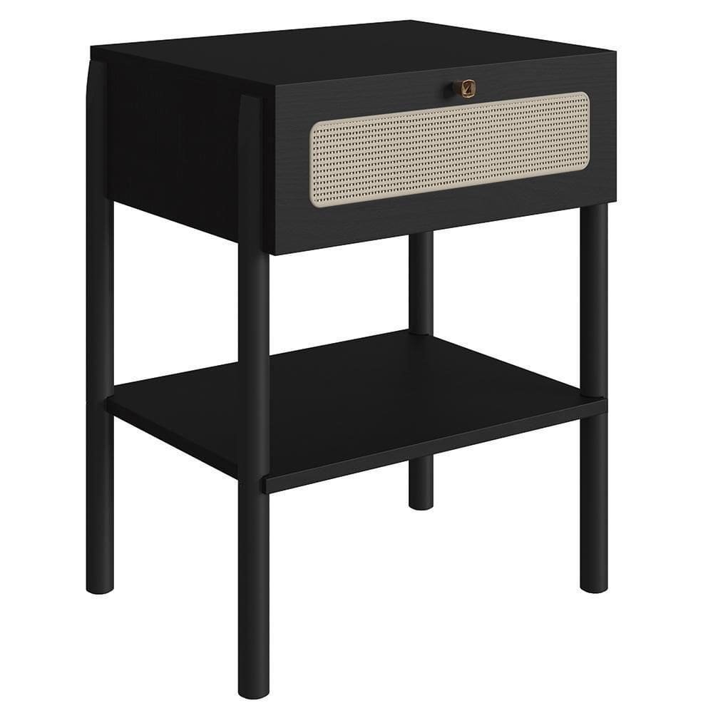 Mesa De Cabeceira Com 1 Gaveta Pés Madeira Arlo A10 Nero/preto - Mpozenato