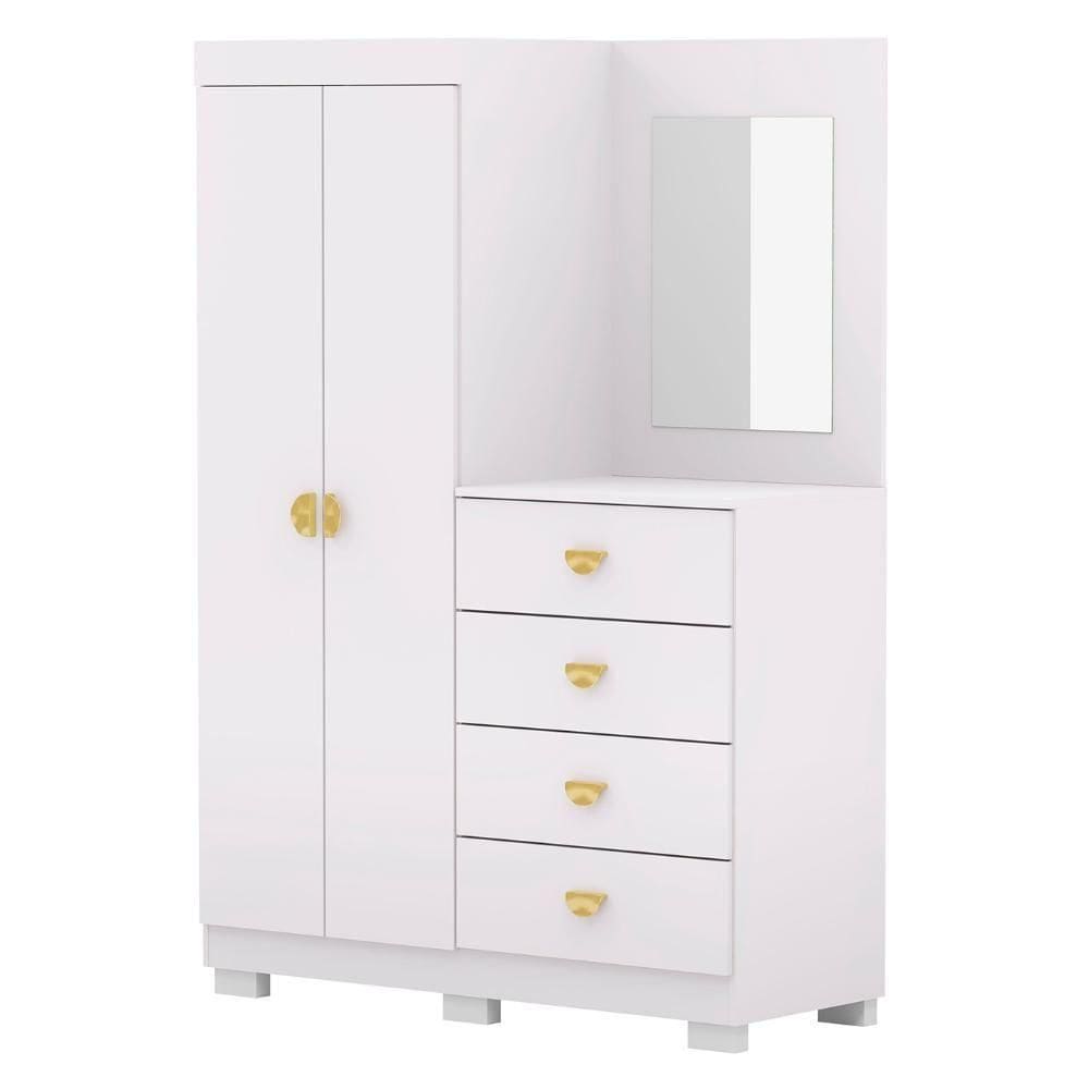 Guarda Roupa Cômoda Com Espelho 120cm Rita Branco V02 - Mpozenato